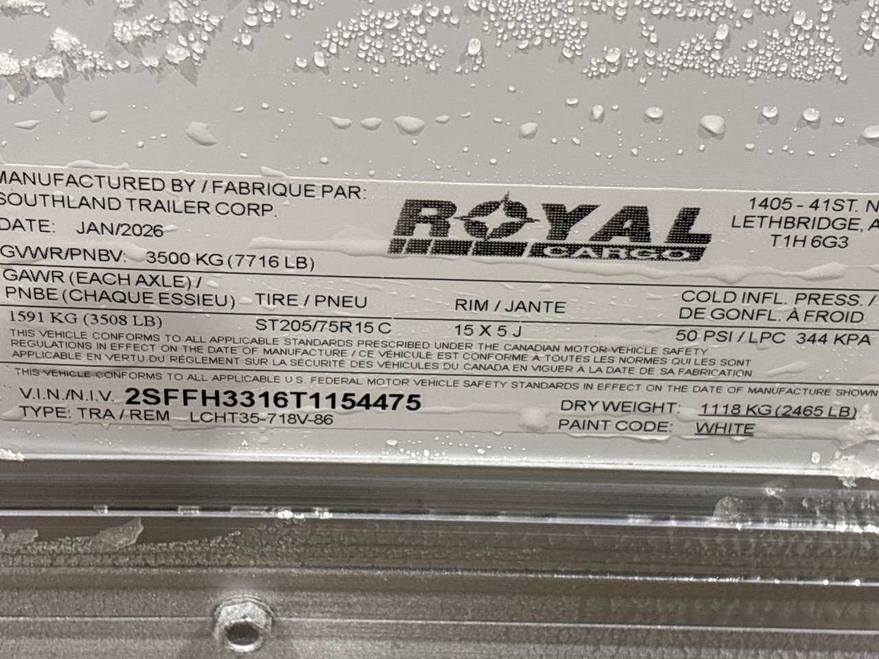 2026 Royal LCH 7' x 16' + V-Nose Cargo Trailer