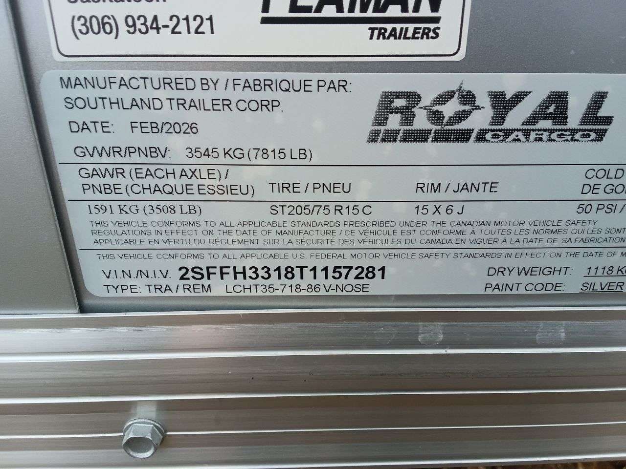 2026 Royal LCH 7' x 16' + V-Nose Cargo Trailer