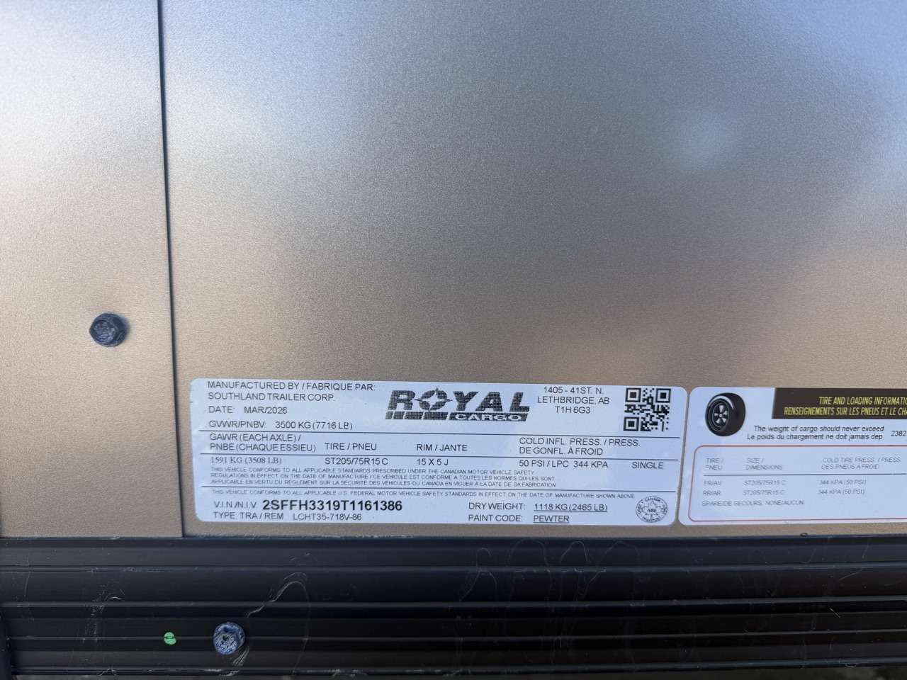 2026 Royal LCH 7' x 16' + V-Nose Cargo Trailer