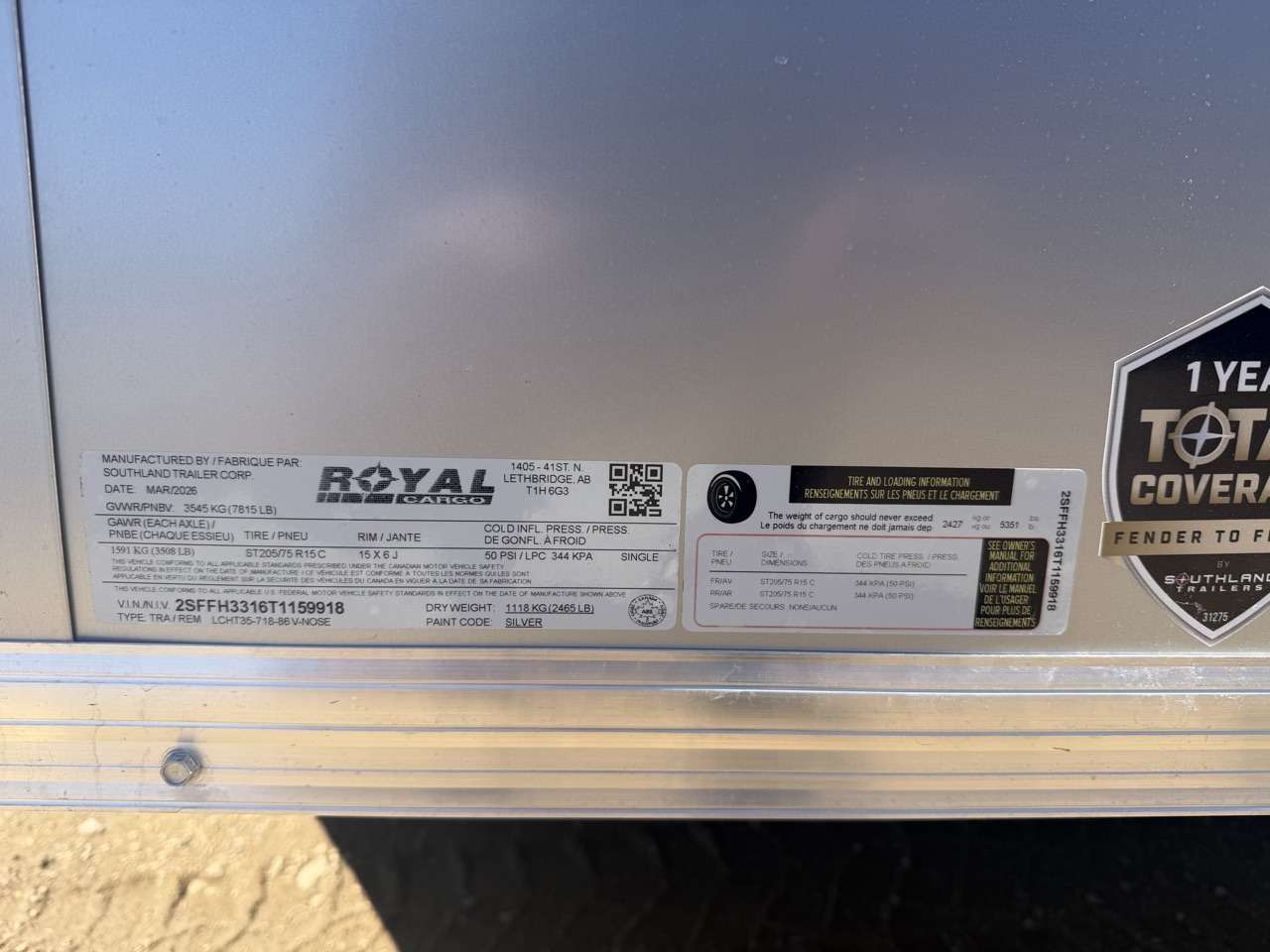 2026 Royal LCH 7' x 16' + V-Nose Cargo Trailer