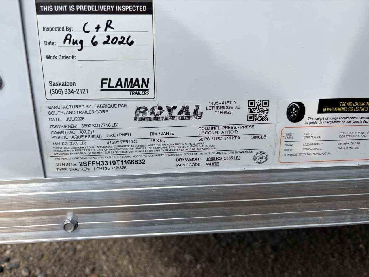 2026 Royal LCH 7' x 16' + V-Nose Cargo Trailer