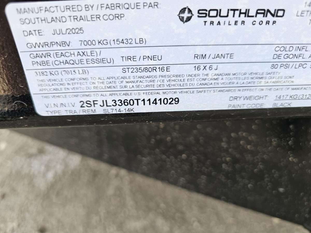 2026 Southland 14K 7' x 14' Dump Trailer