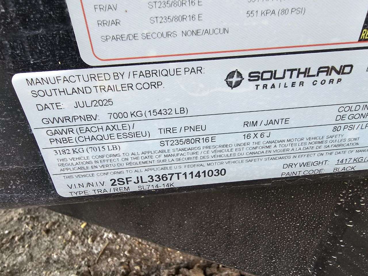 2026 Southland 14K 7' x 14' Dump Trailer