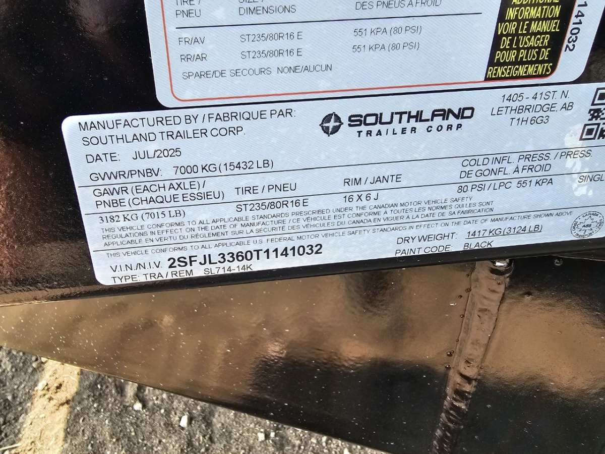 2026 Southland 14K 7' x 14' Dump Trailer