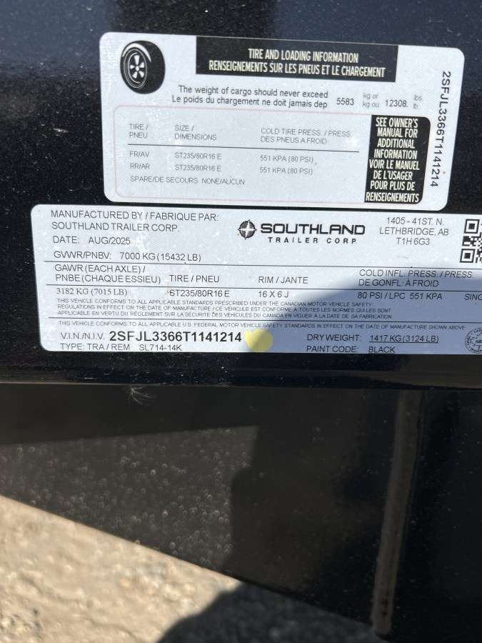 2026 Southland 14K 7' x 14' Dump Trailer