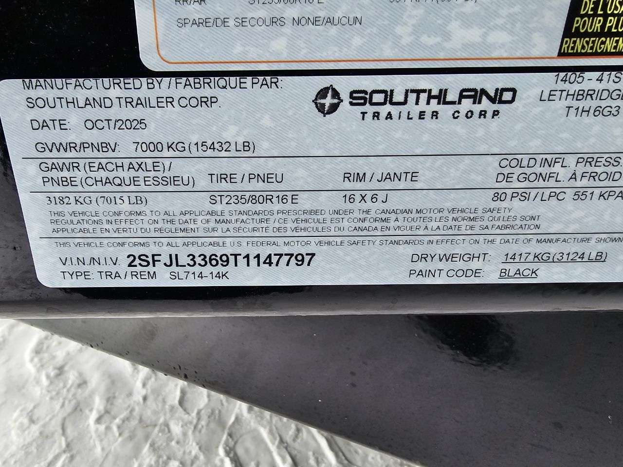 2026 Southland 14K 7' x 14' Dump Trailer