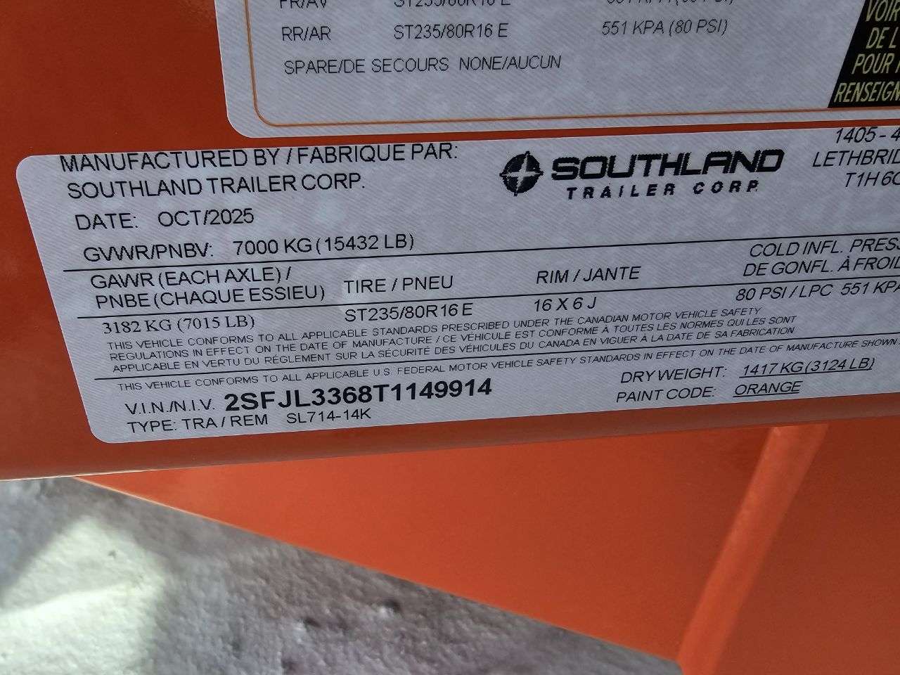 2026 Southland 14K 7' x 14' Dump Trailer