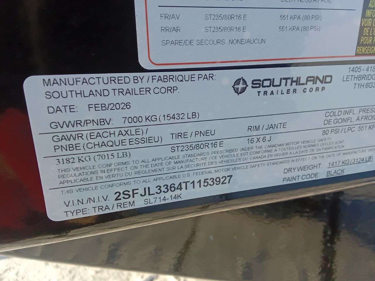 2026 Southland 14K 7' x 14' Dump Trailer