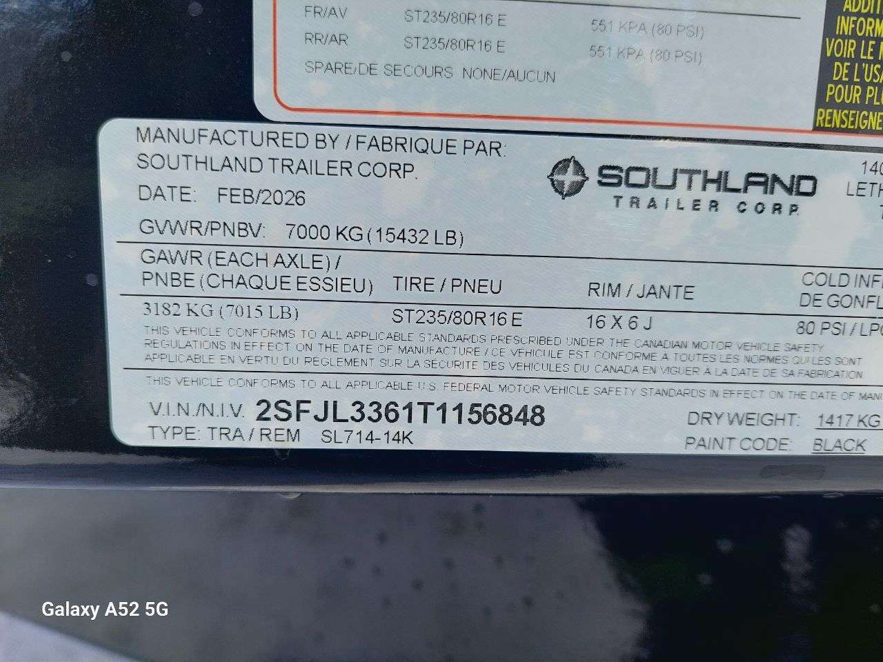 2026 Southland 14K 7' x 14' Dump Trailer