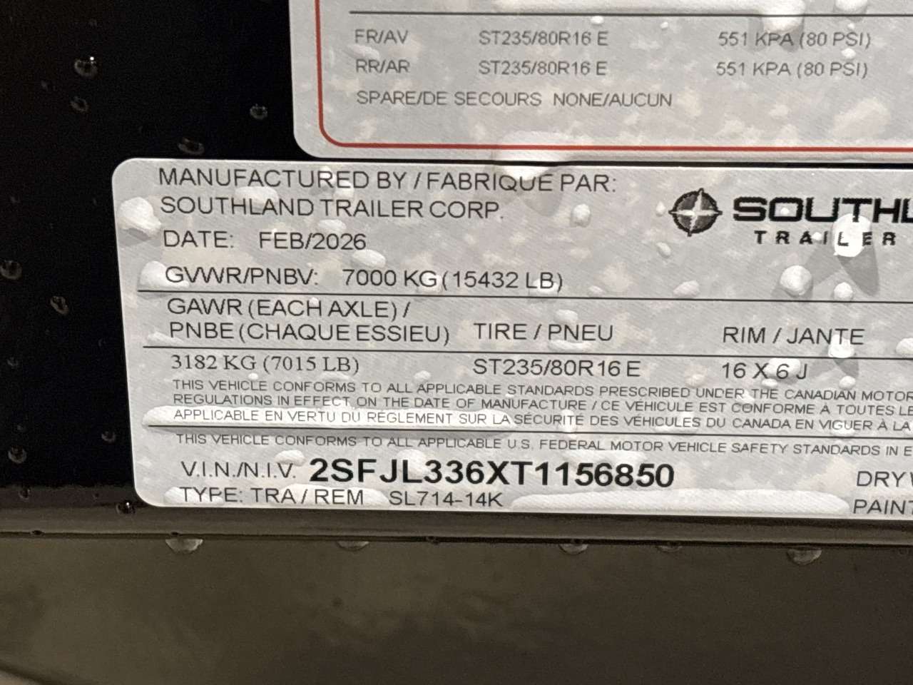 2026 Southland 14K 7' x 14' Dump Trailer