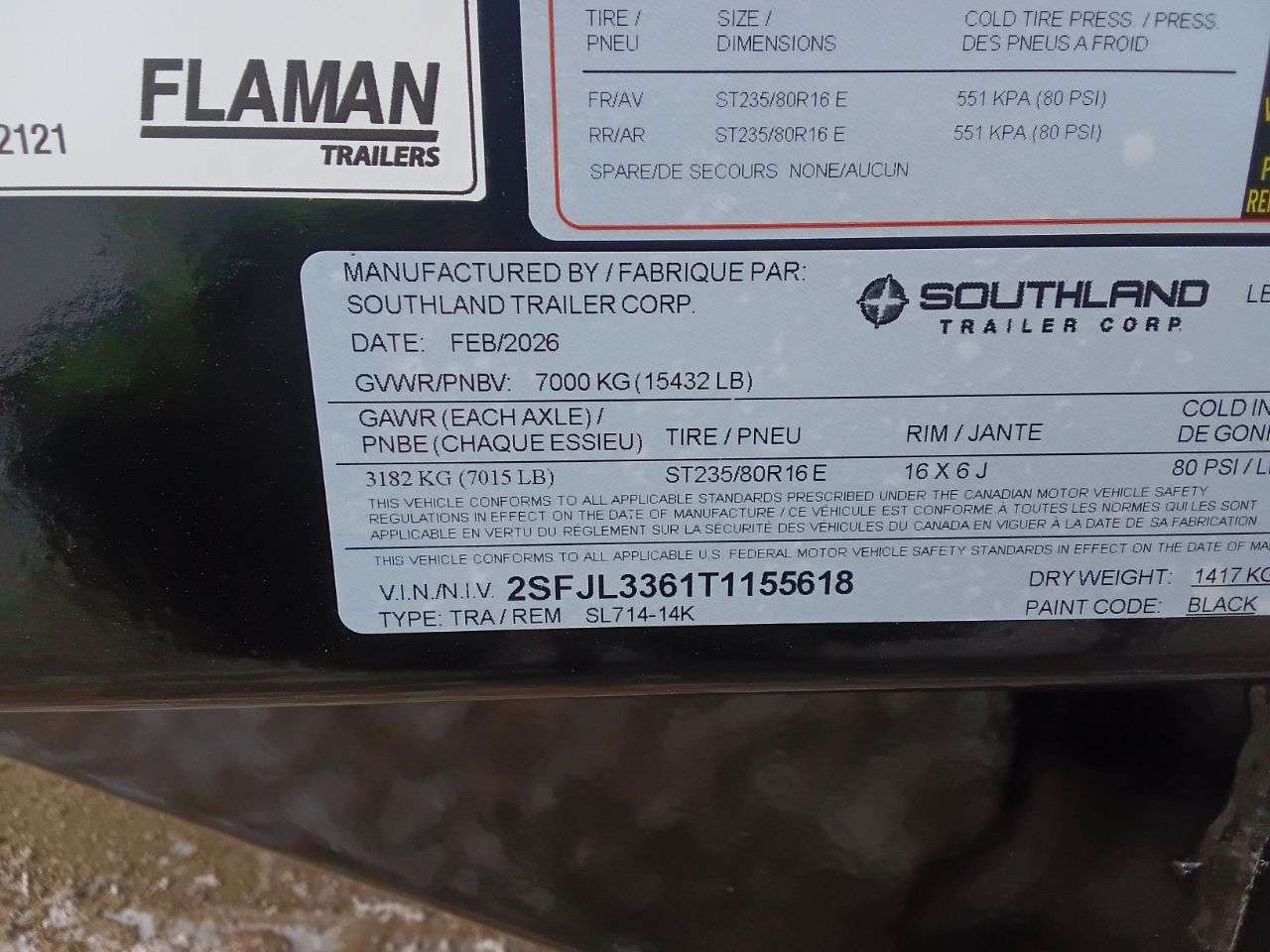 2026 Southland 14K 7' x 14' Dump Trailer