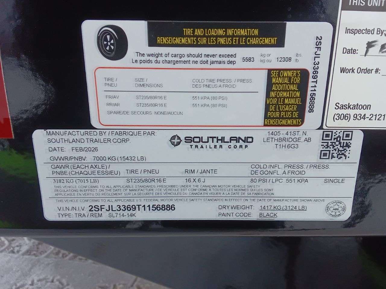 2026 Southland 14K 7' x 14' Dump Trailer