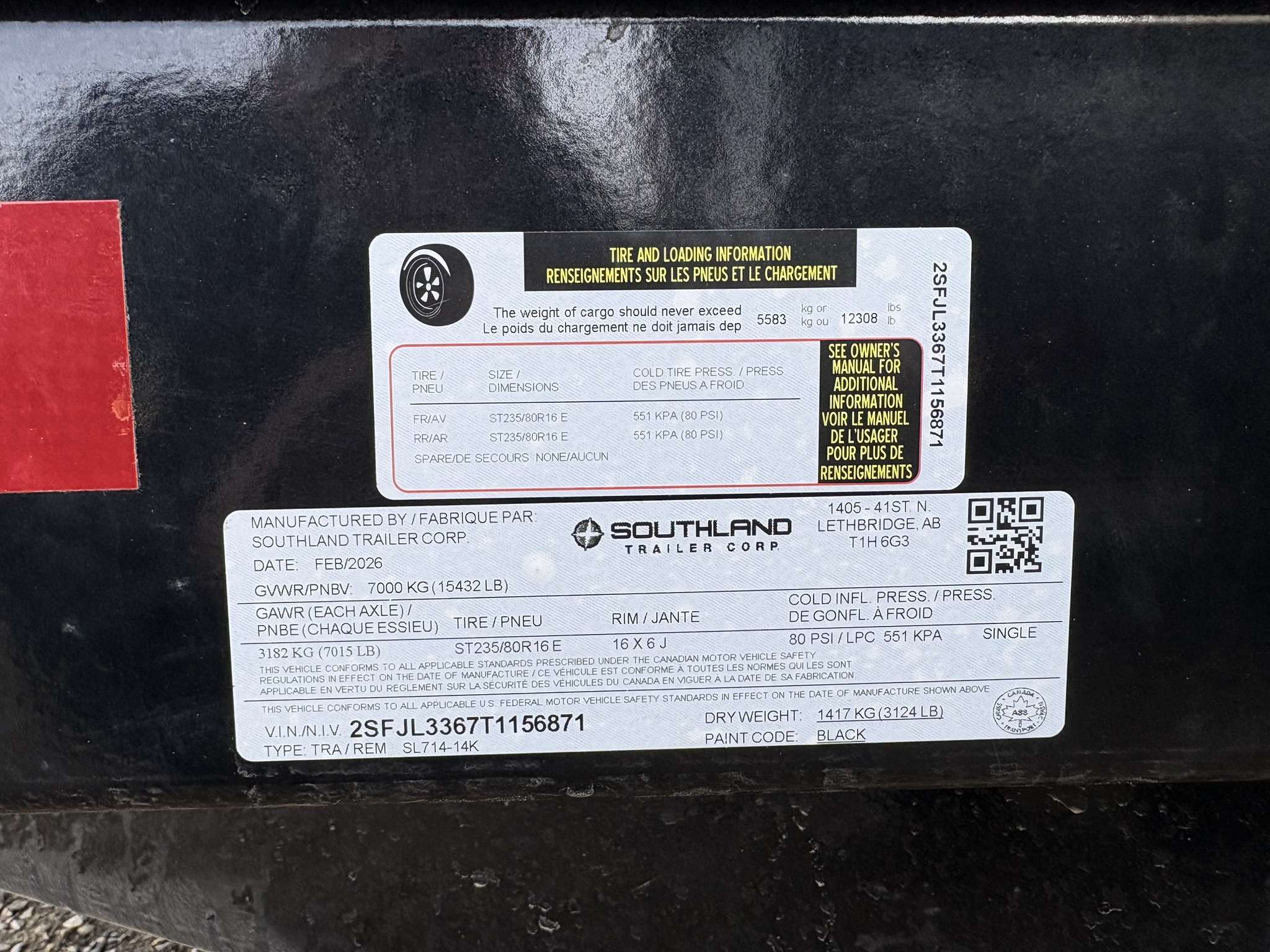 2026 Southland 14K 7' x 14' Dump Trailer