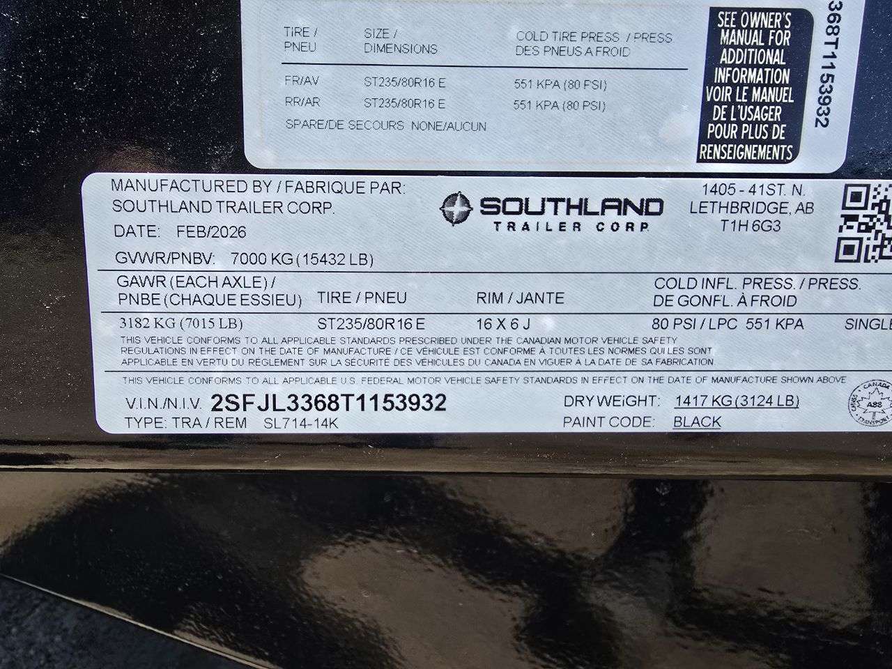 2026 Southland 14K 7' x 14' Dump Trailer