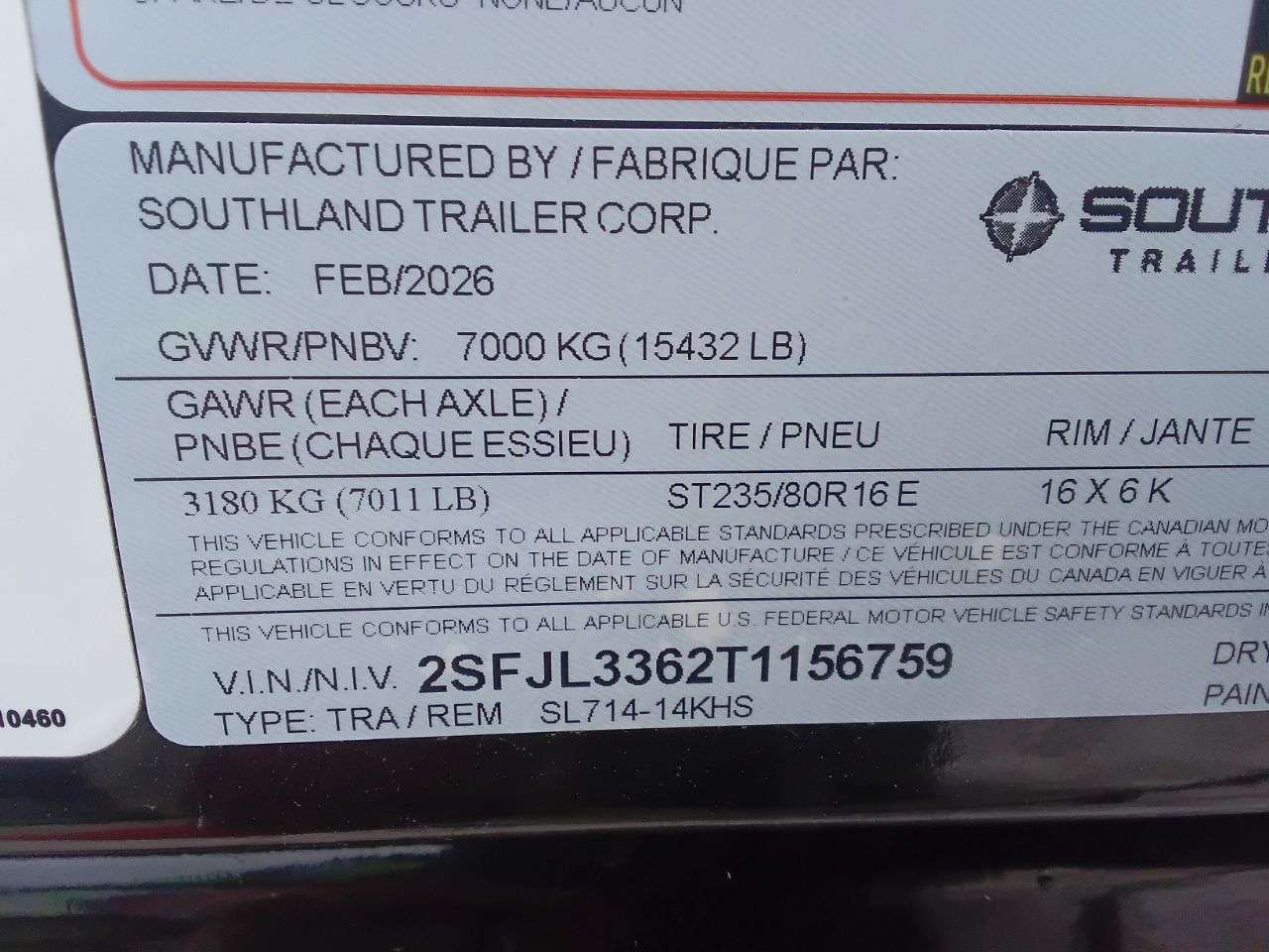 2026 Southland 14K 7' x 14' High Side Dump Trailer