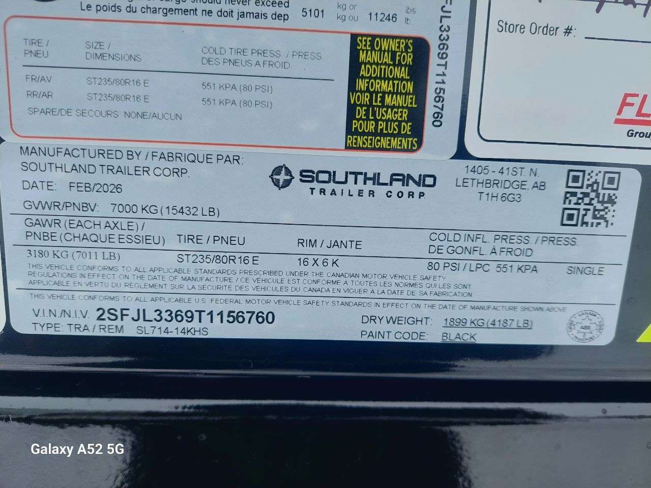 2026 Southland 14K 7' x 14' High Side Dump Trailer