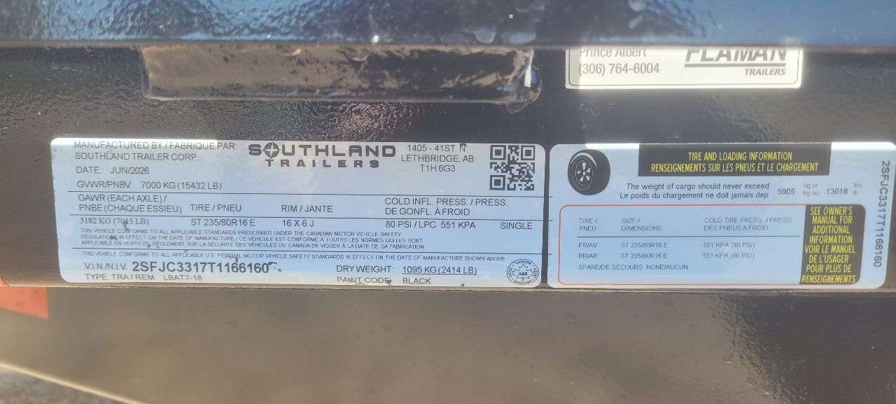 2026 Southland 18' Flat Deck Tandem 7K Trailer