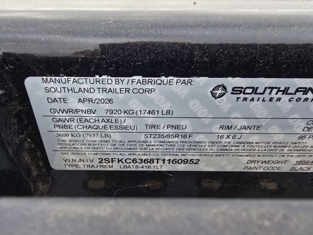 2026 Southland 20' (4'S+16'T) Partial Tilt Tandem 8K Trailer