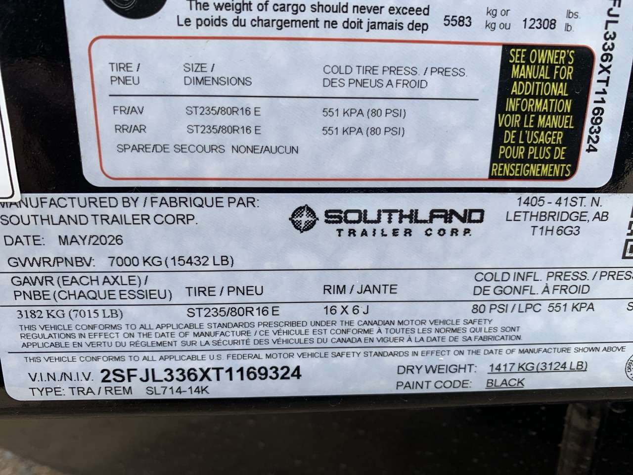 2026 Southland 7' x 14' Dump Tandem 7K Trailer