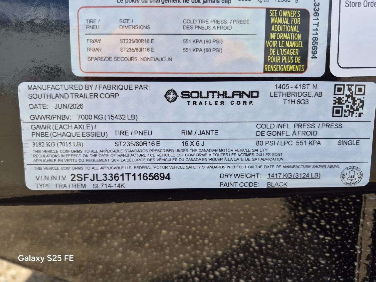 2026 Southland 7' x 14' Dump Tandem 7K Trailer