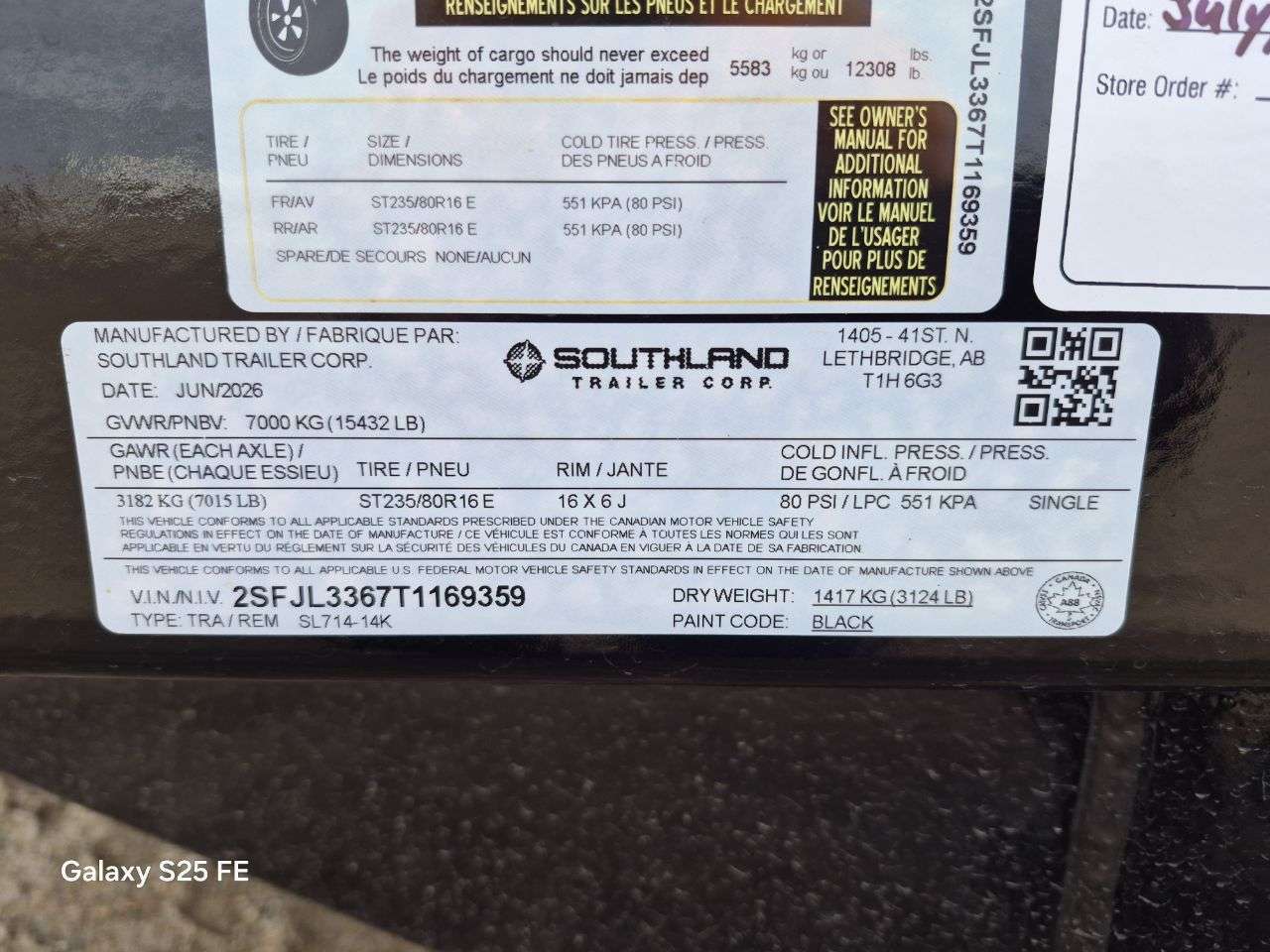 2026 Southland 7' x 14' Dump Tandem 7K Trailer
