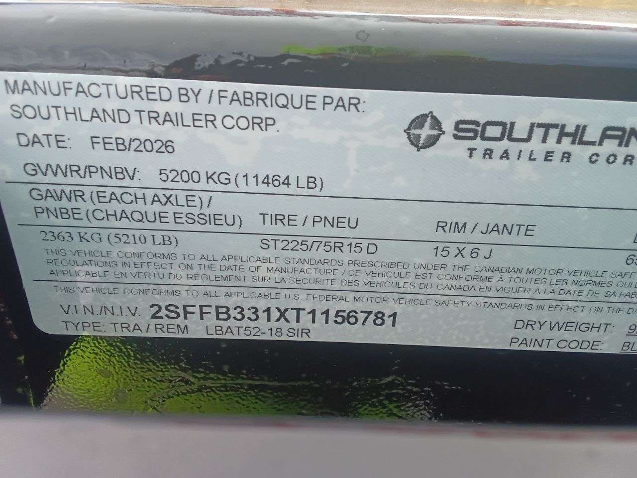 2026 Southland 8'6" x 18' Flat Deck TA 5200 Trailer