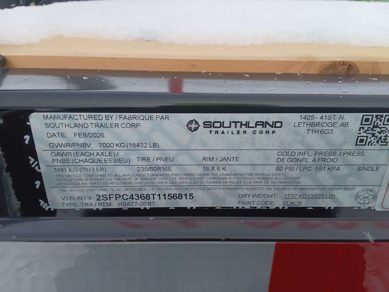 2026 Southland 8'6" x 20' + 5' BT Deckover TA 7000 Trailer