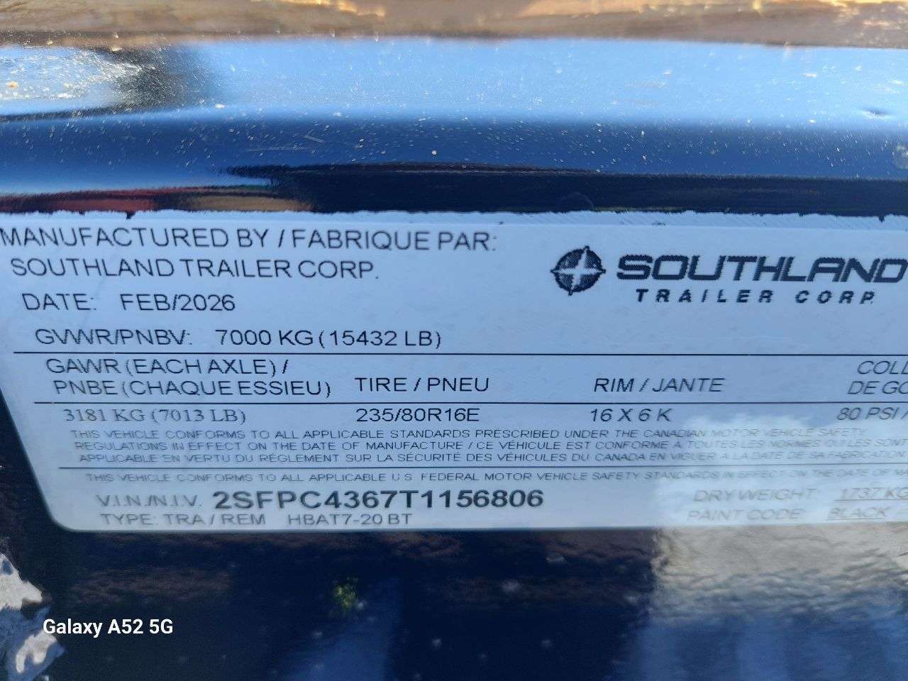 2026 Southland 8'6" x 20' + 5' BT Deckover TA 7000 Trailer