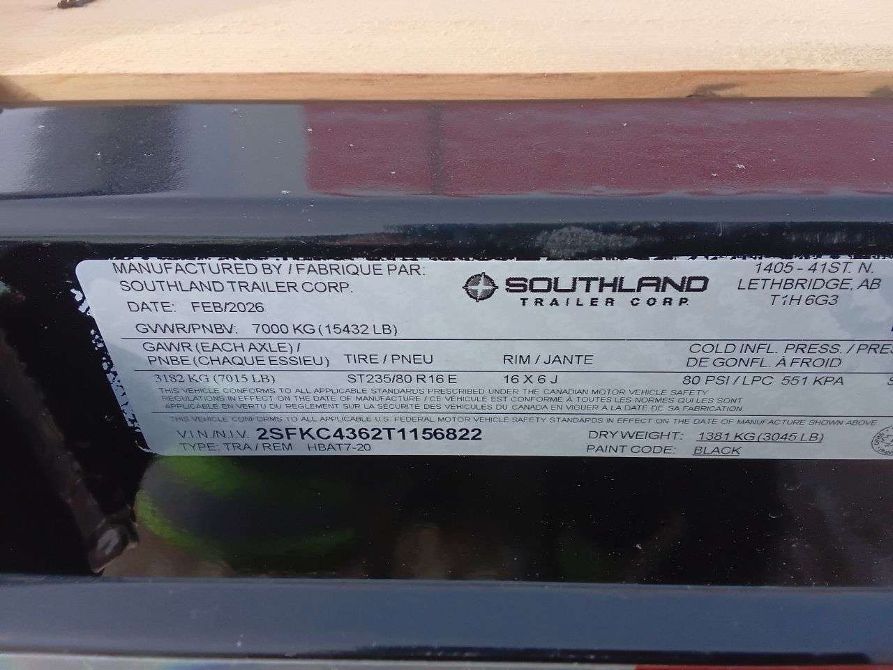 2026 Southland 8'6" x 20' Deckover TA 7000 Trailer