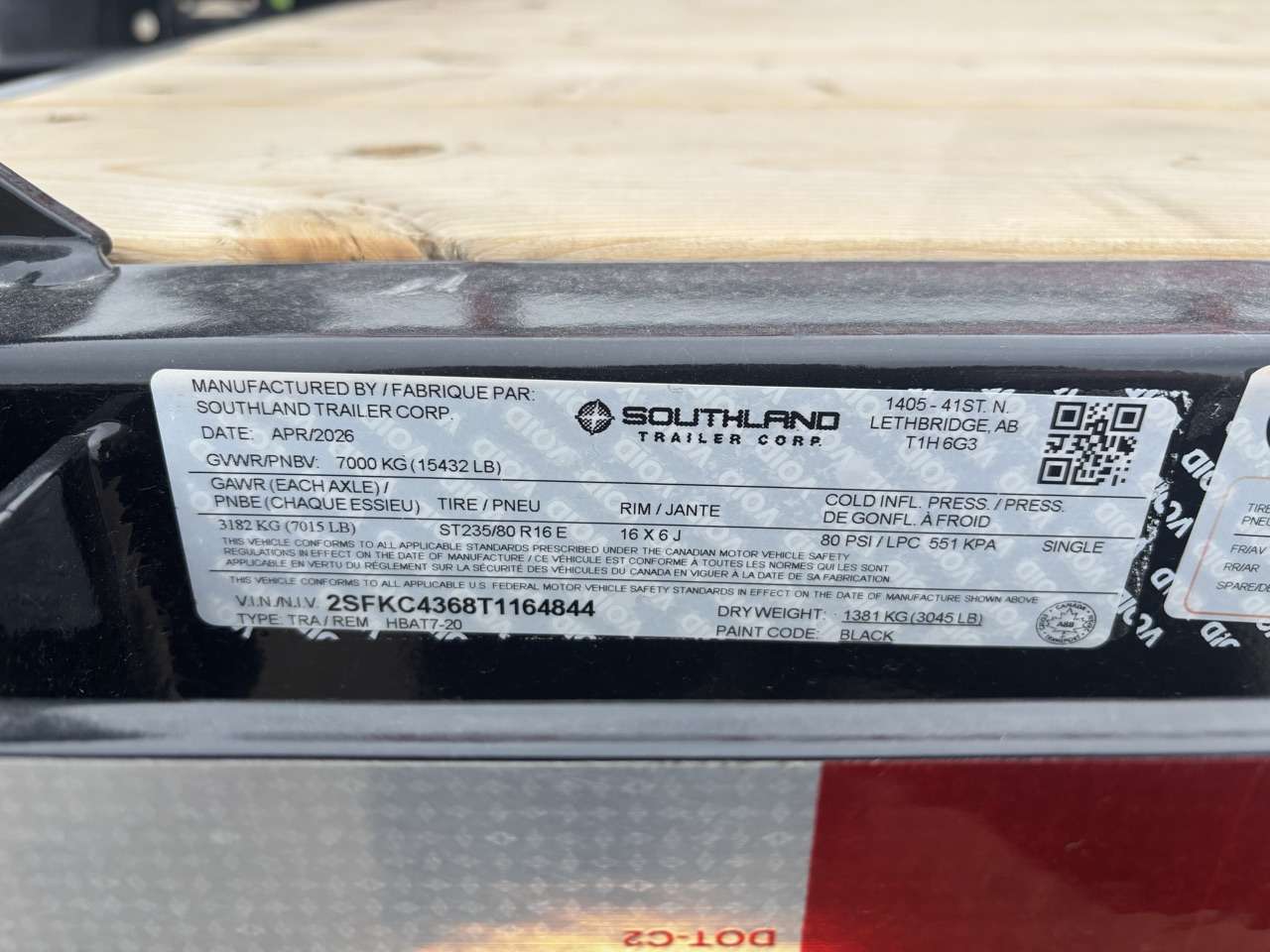 2026 Southland 8'6" x 20' Deckover Tandem 7K Trailer