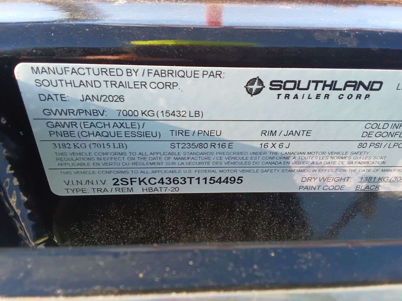 2026 Southland HBA 8'6" x 20' Deckover TA 7000 Trailer