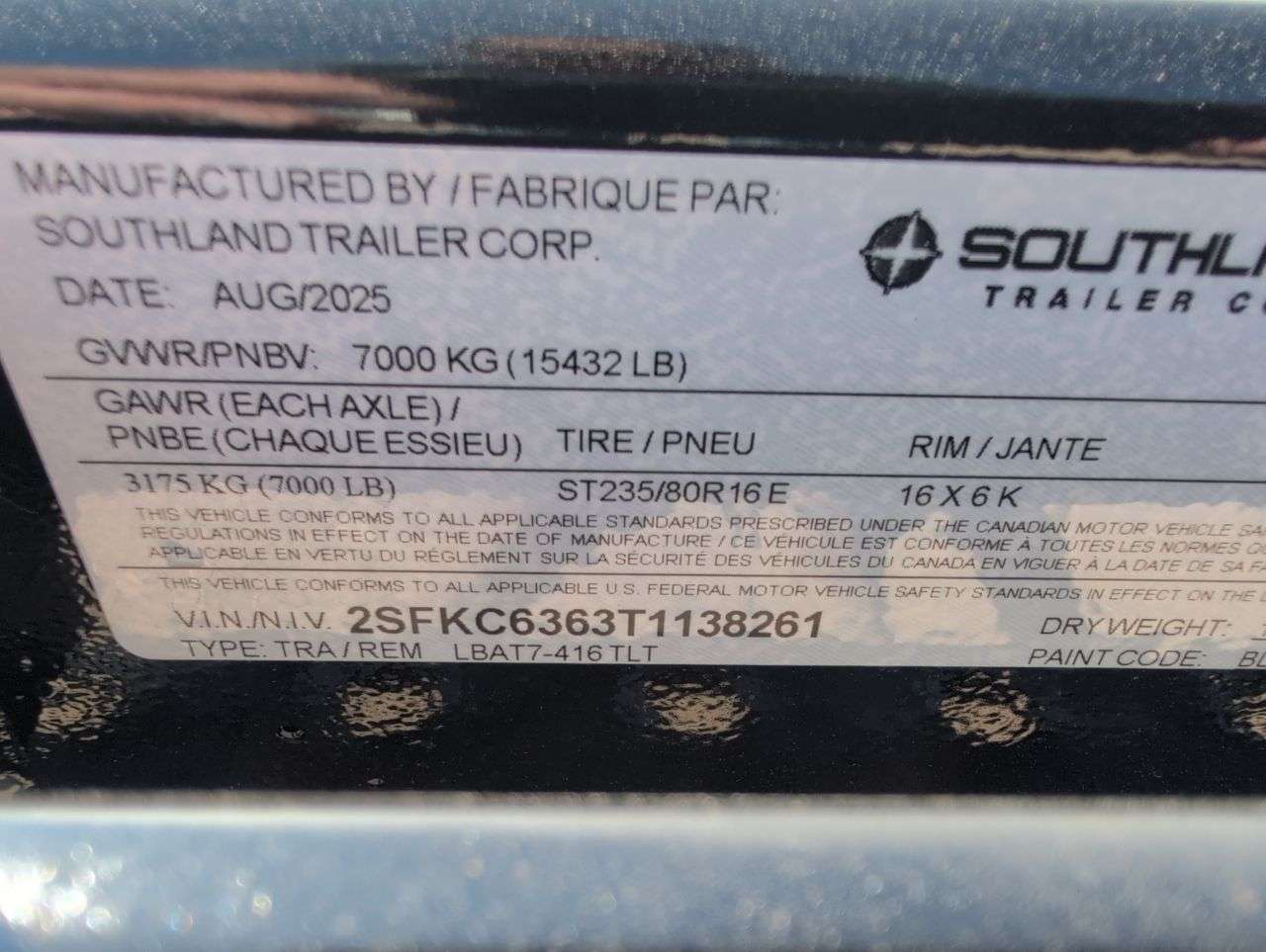 2026 Southland LBA 8'6" x 20' Partial Tilt Trailer