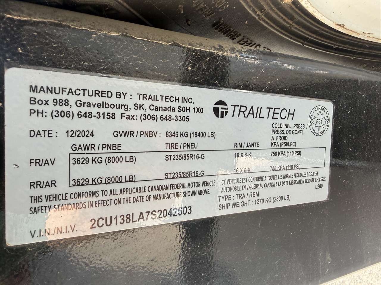 2026 Trailtech 18' + 2' BT Flat Deck Tandem 8K Trailer