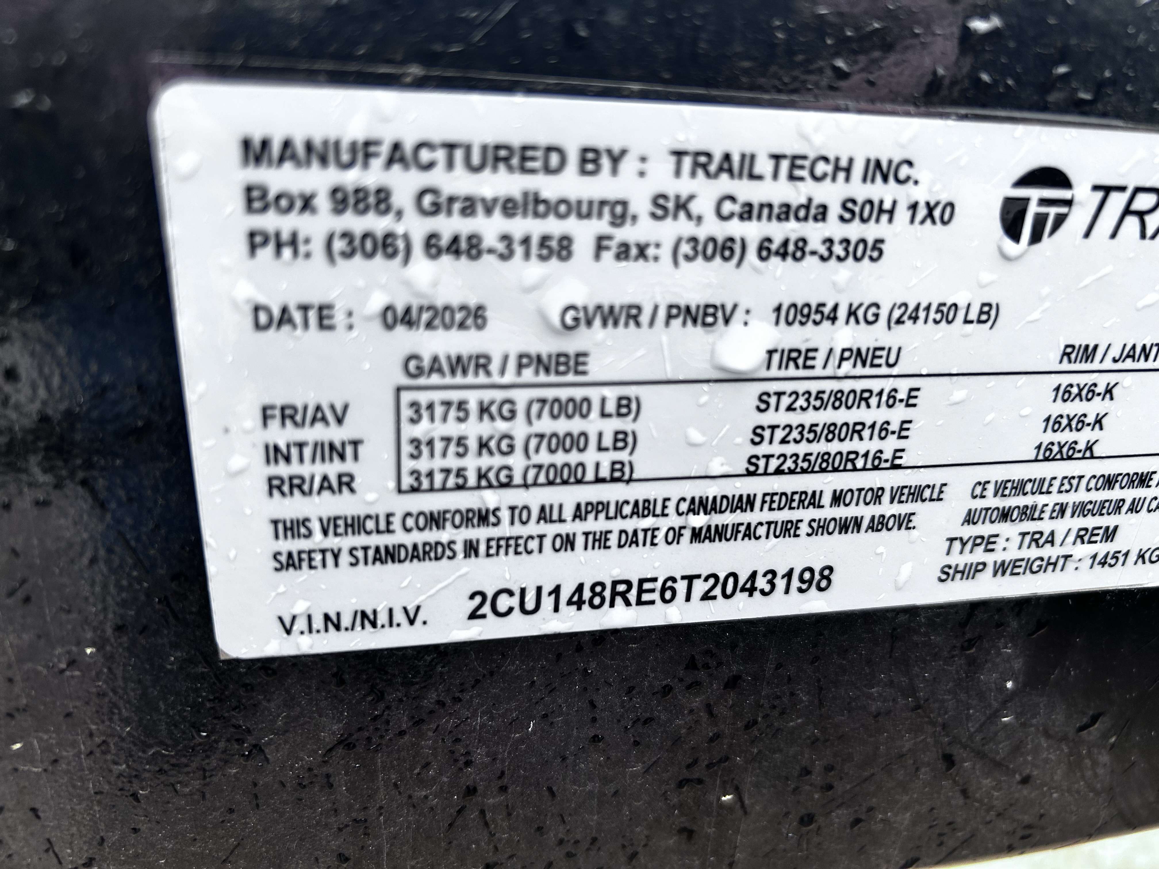 2026 Trailtech 22' + 2' BT Flat Deck Triple 7K Trailer