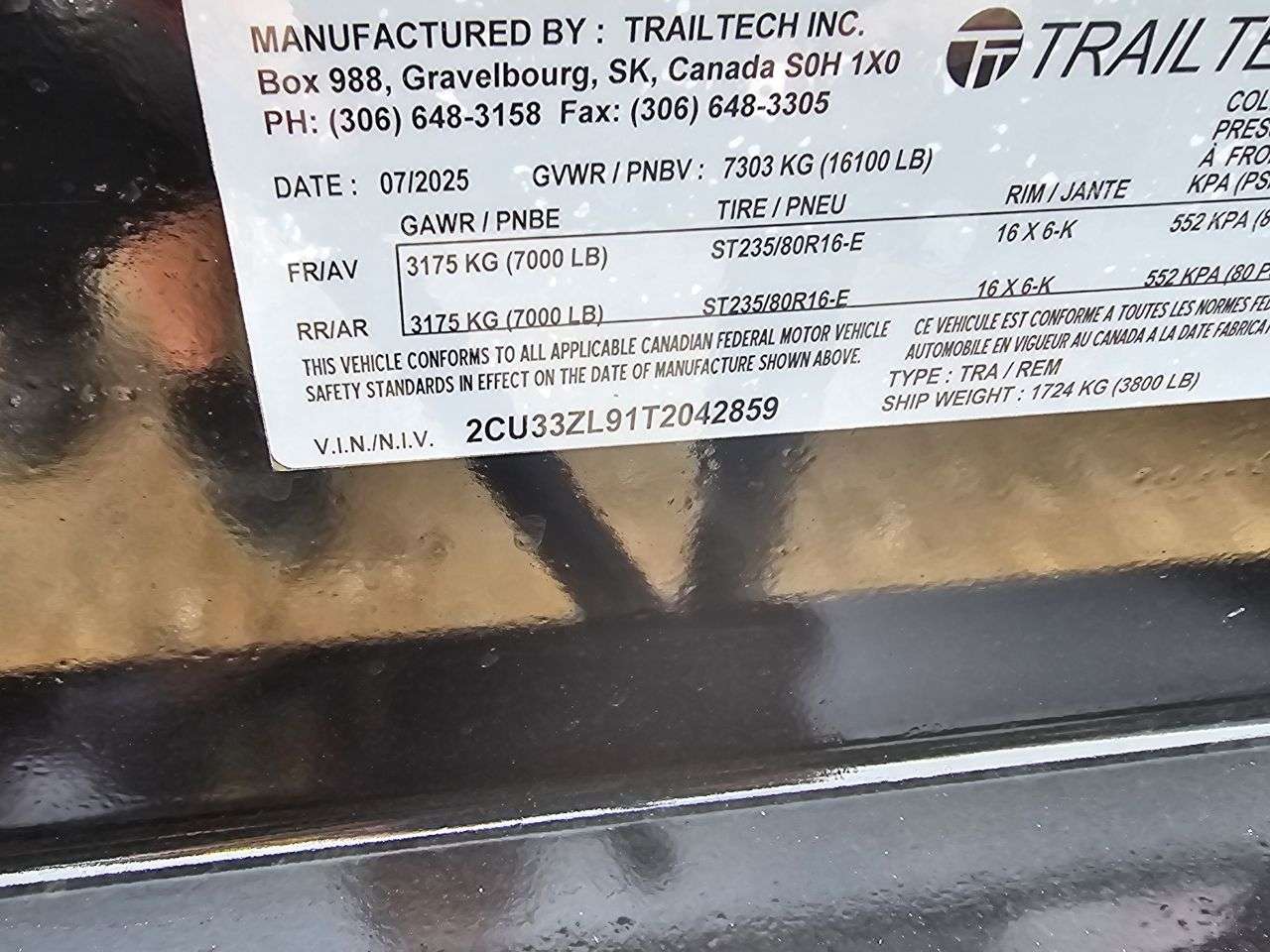 2026 Trailtech 8'6" x 20' Deckover Trailer