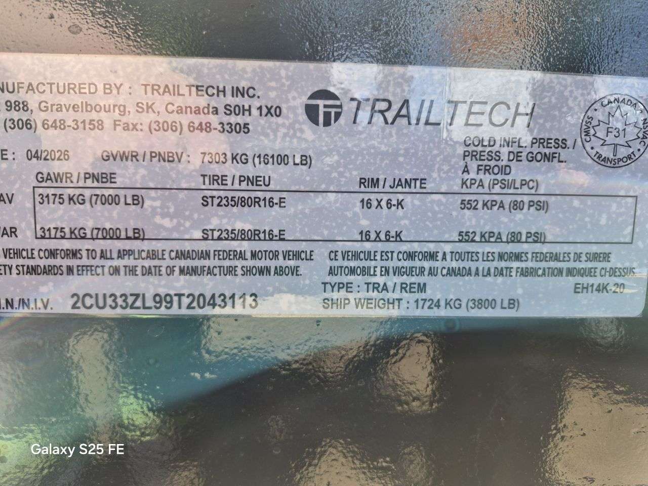 2026 Trailtech 8'6" x 20' Deckover Trailer