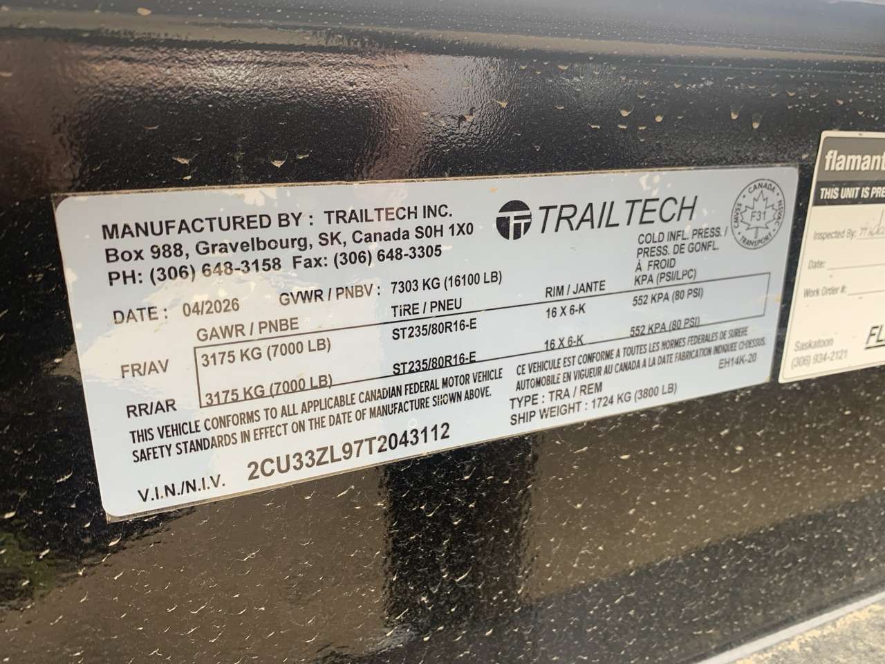 2026 Trailtech 8'6" x 20' Deckover Trailer