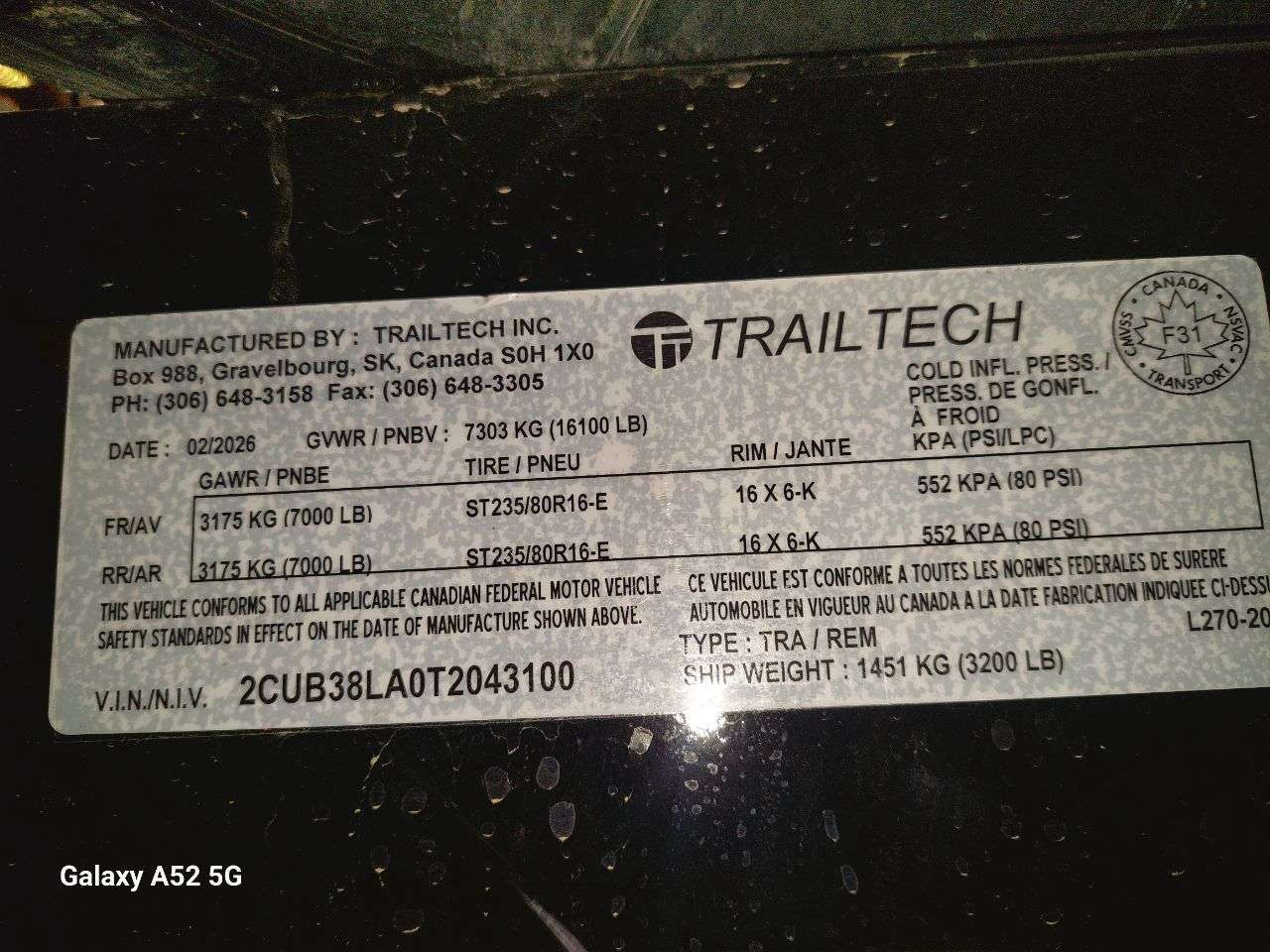 2026 Trailtech 8'6" x 20' Partial Tilt Trailer