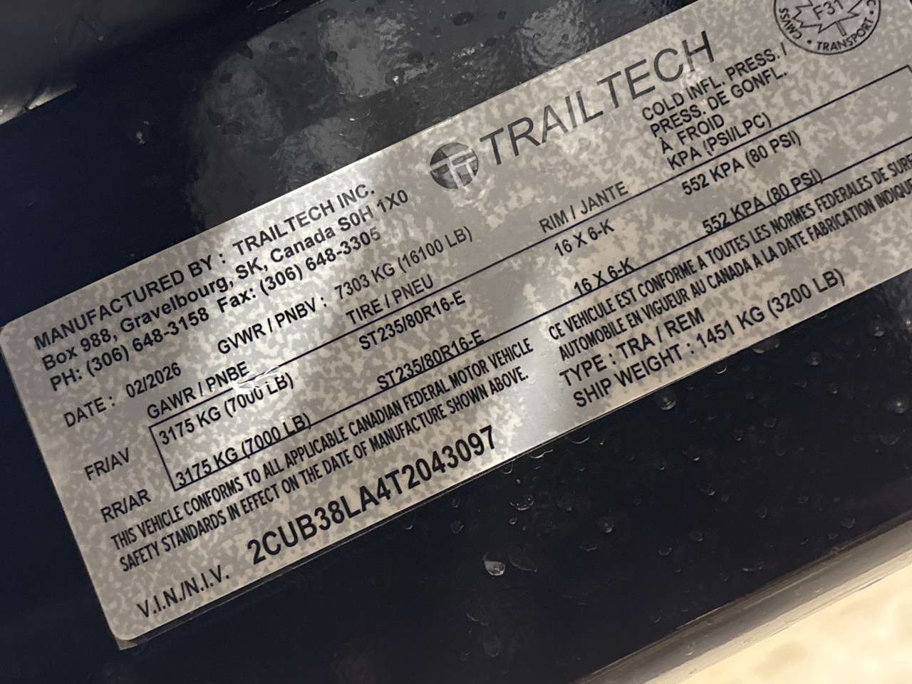 2026 Trailtech 8'6" x 20' Partial Tilt Trailer