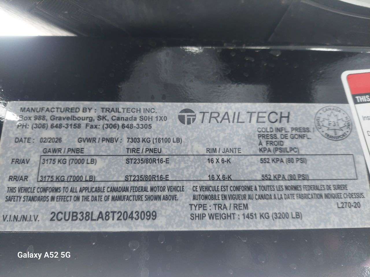 2026 Trailtech 8'6" x 20' Partial Tilt Trailer