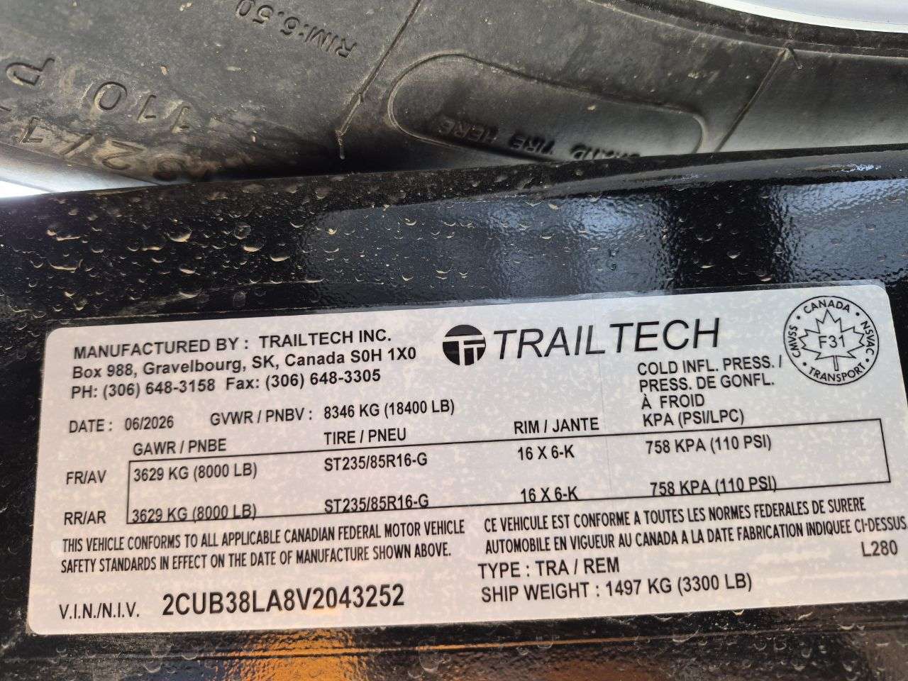 2026 Trailtech 8'6" x 20' Partial Tilt Trailer