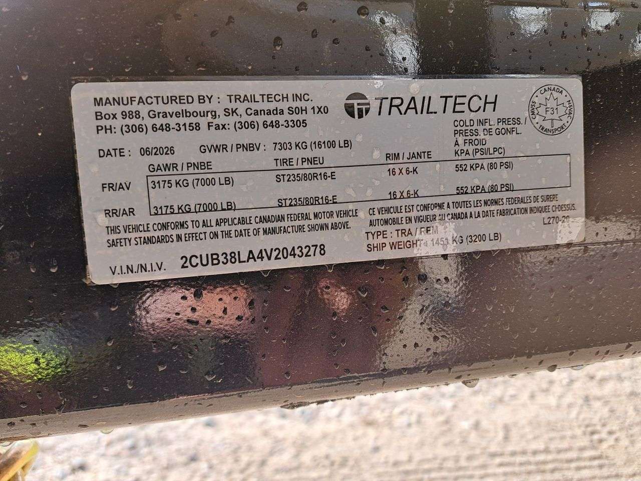 2026 Trailtech 8'6" x 20' Partial Tilt Trailer