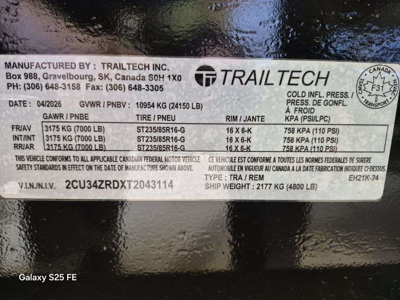 2026 Trailtech 8'6" x 24' Deckover Trailer