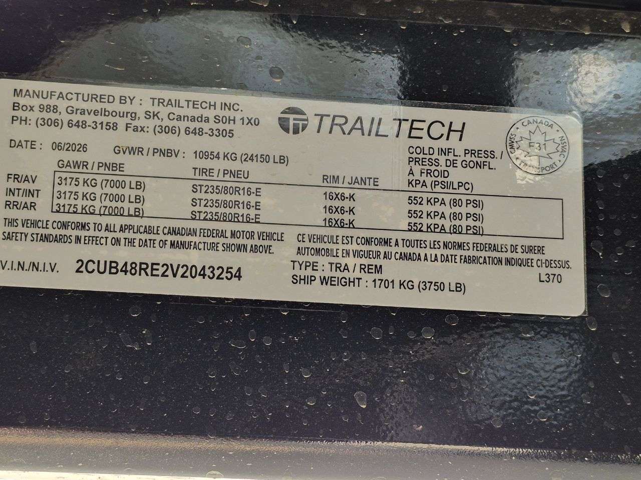 2026 Trailtech 8'6" x 24' Partial Tilt Trailer