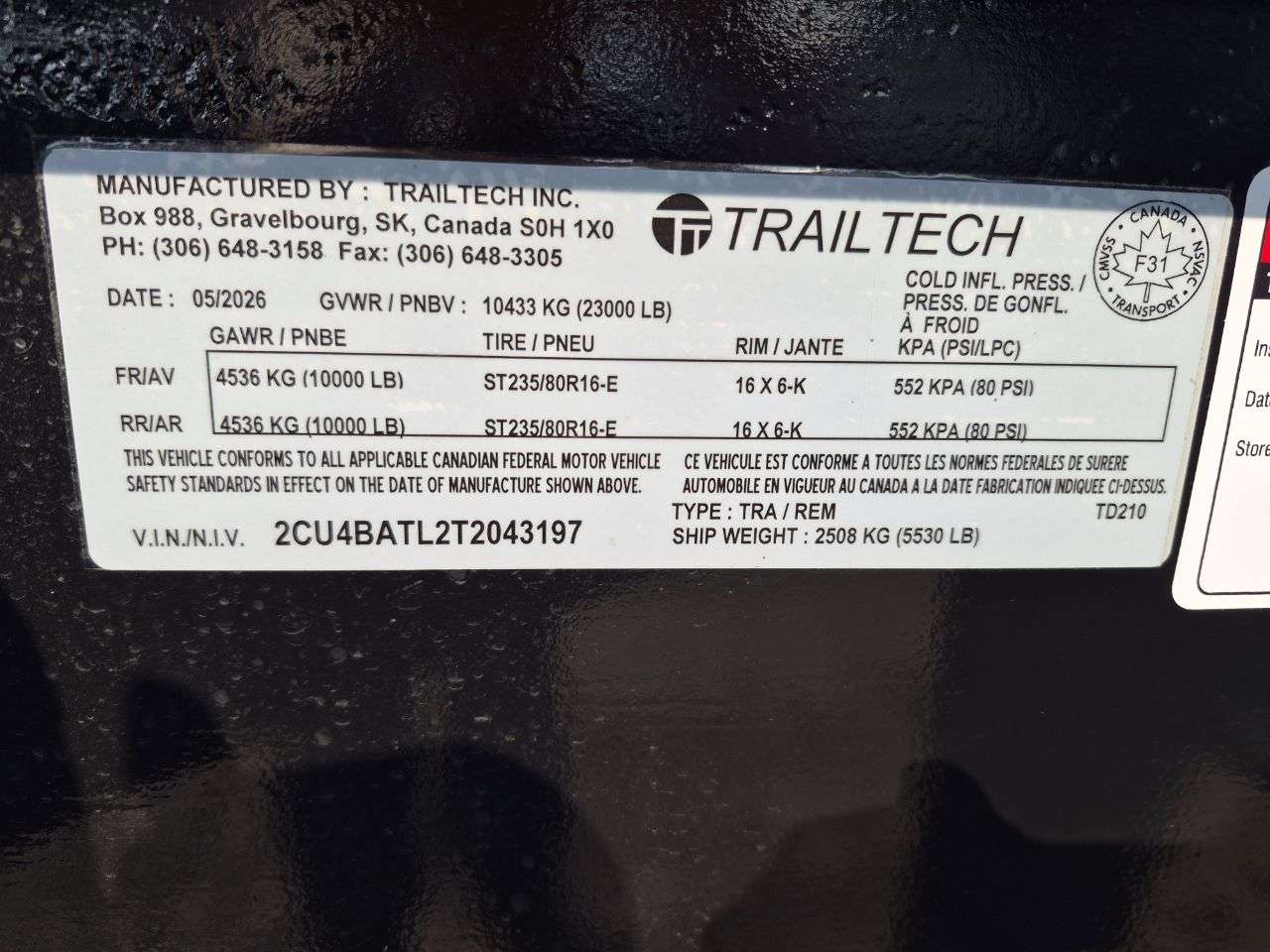 2026 Trailtech 8'6" x 31' Pintle BT Flat Deck Trailer