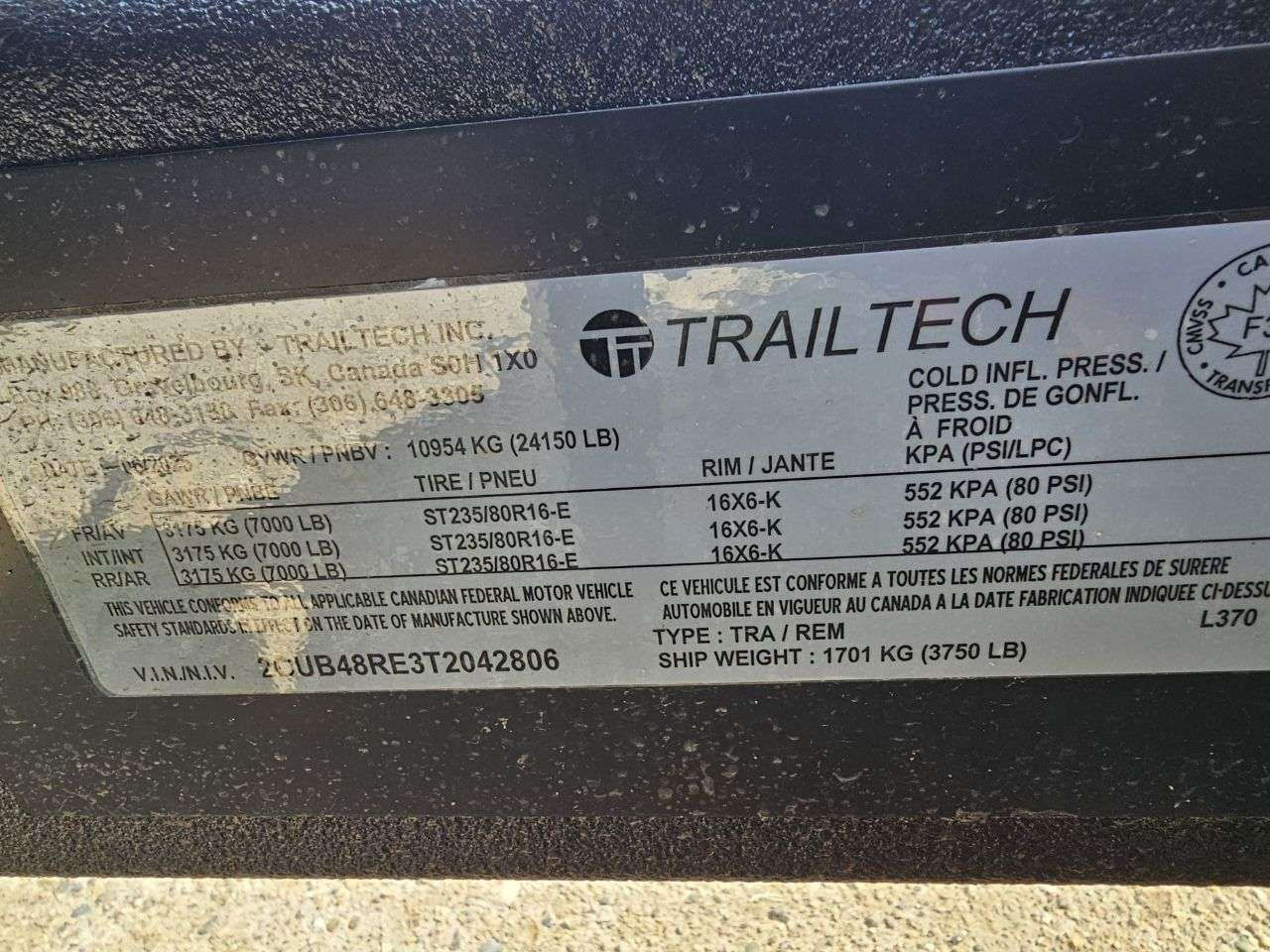 2026 Trailtech L370 8'6" x 24' Partial Tilt Trailer