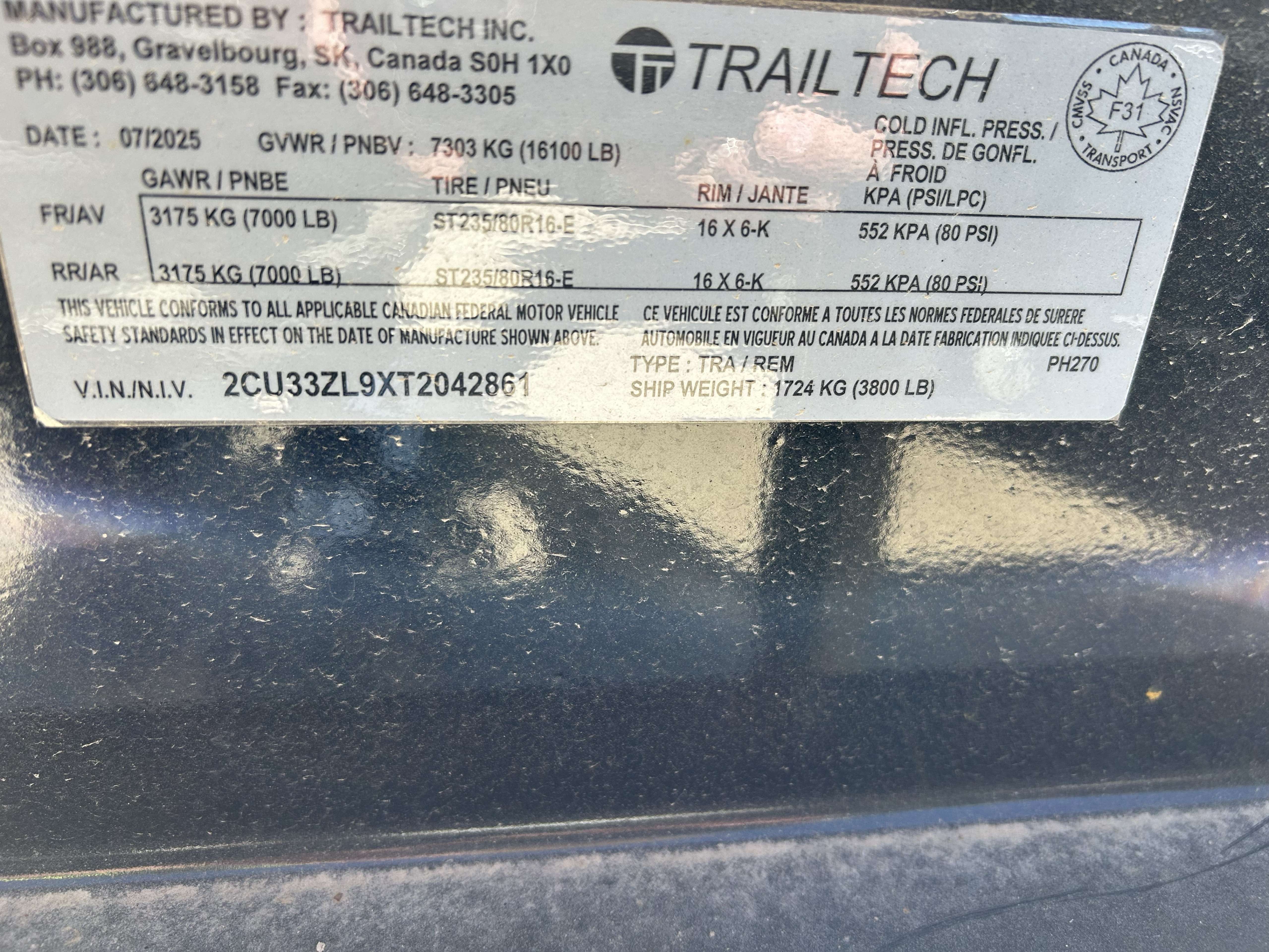 2026 Trailtech PH270 8'6" x 20' Deckover Trailer