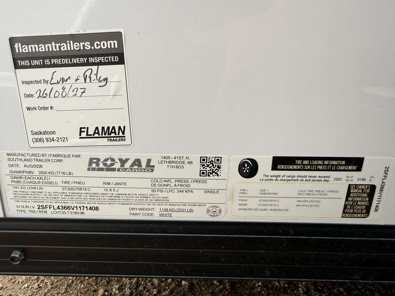 2027 Royal LCH 7'6" x 16' + V-Nose Cargo Trailer