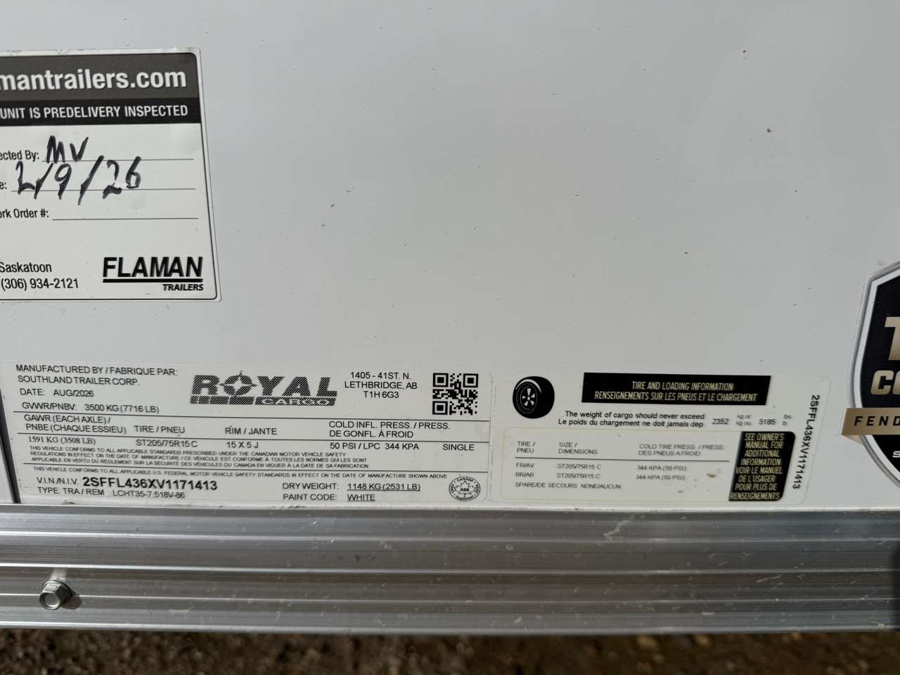 2027 Royal LCH 7'6" x 16' + V-Nose Cargo Trailer