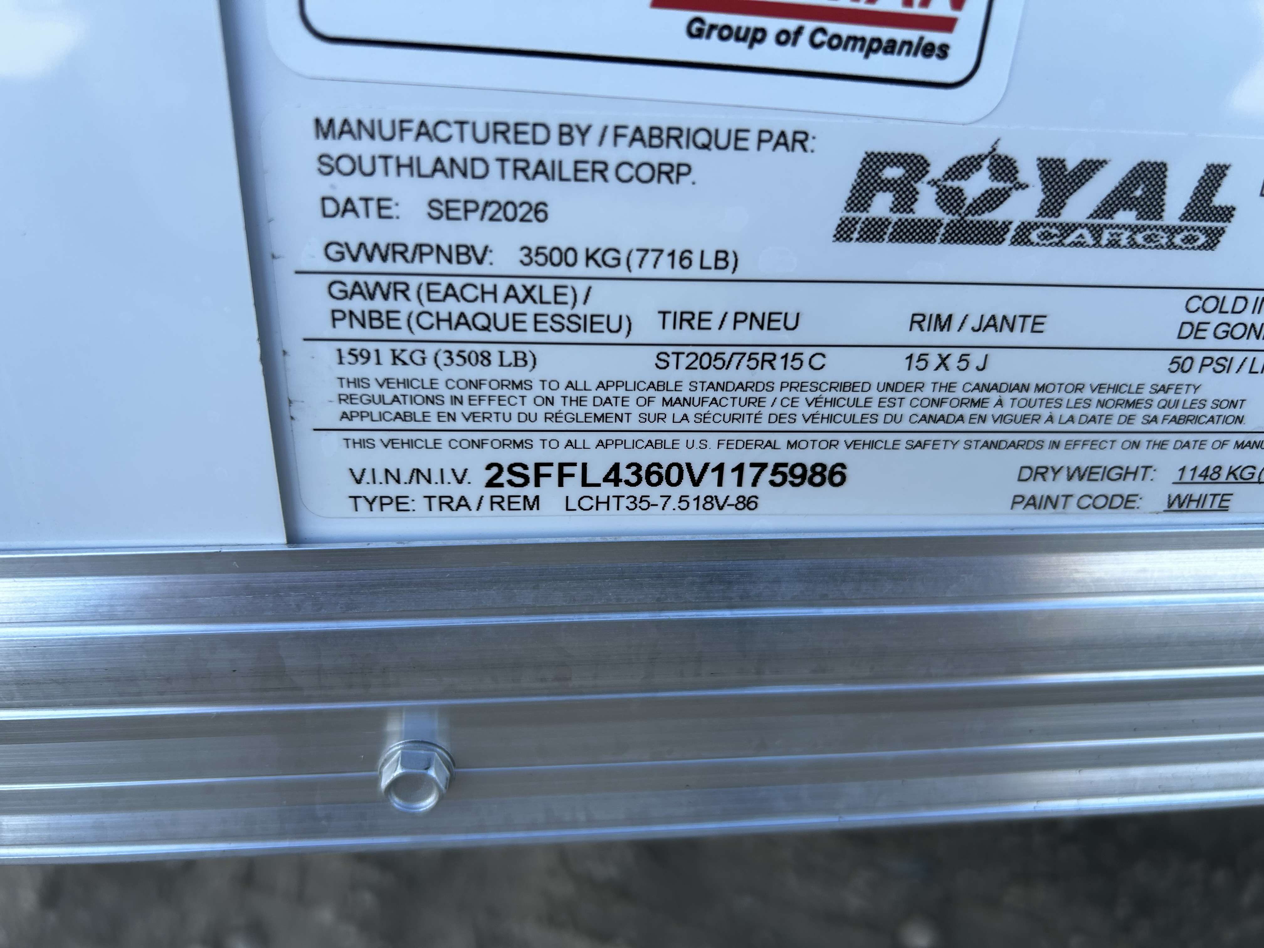 2027 Royal LCH 7'6" x 16' + V-Nose Cargo Trailer